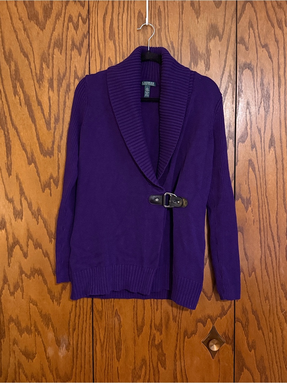 Lauren Ralph Lauren Purple Cotton Shawl Collar Toggle Sweater L